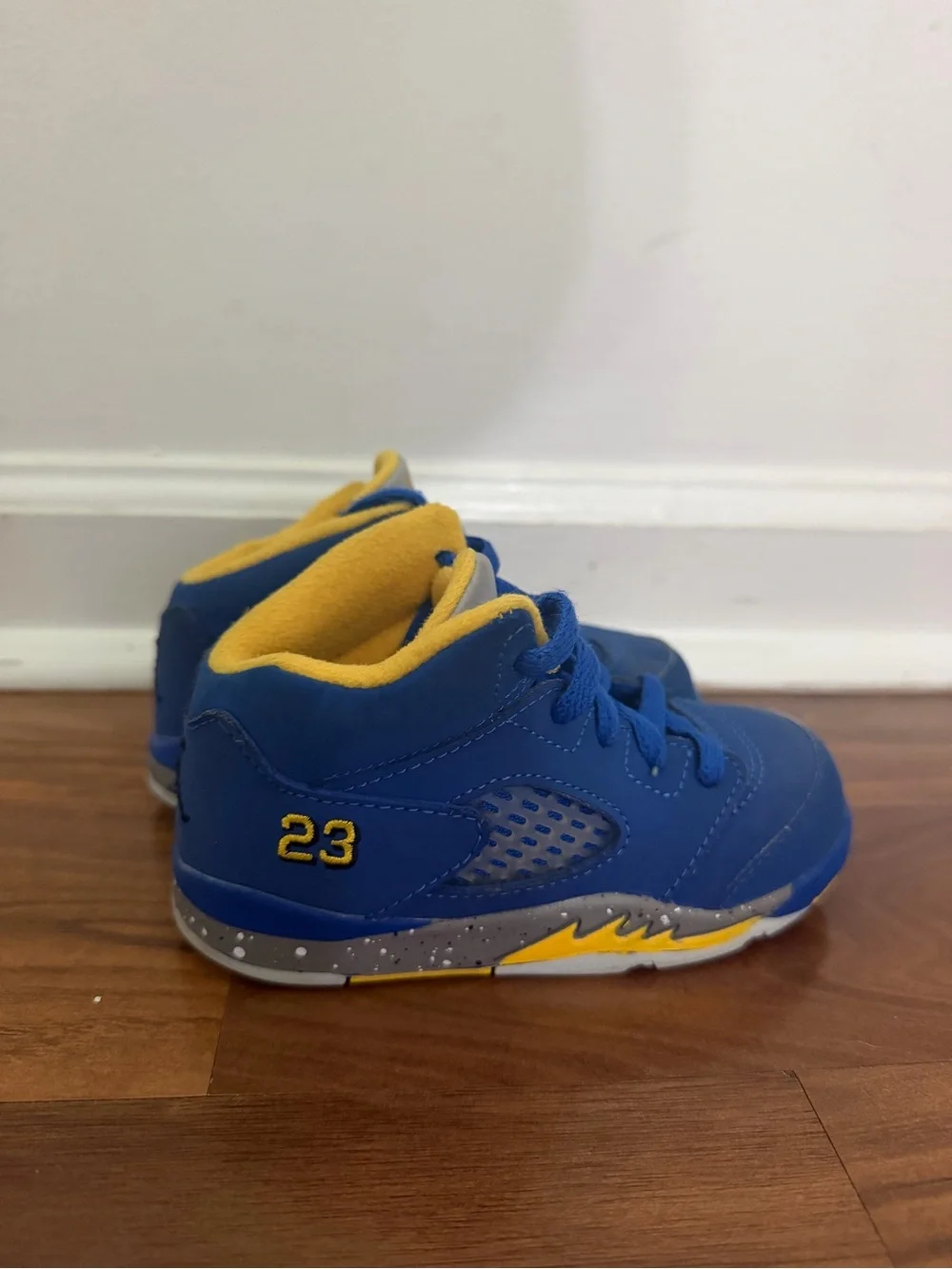 Jordan Kids Blue and Yellow '23' High-Top Sneakers